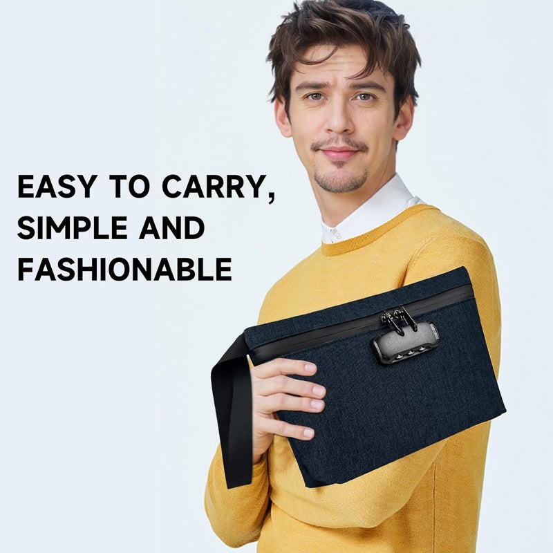 BOJLY Smell Proof Bag with Combination Lock 12.5 inch x 7.5 inch Waterproof Zipper Organizer for Travel Tote Bag Blue - Image 5